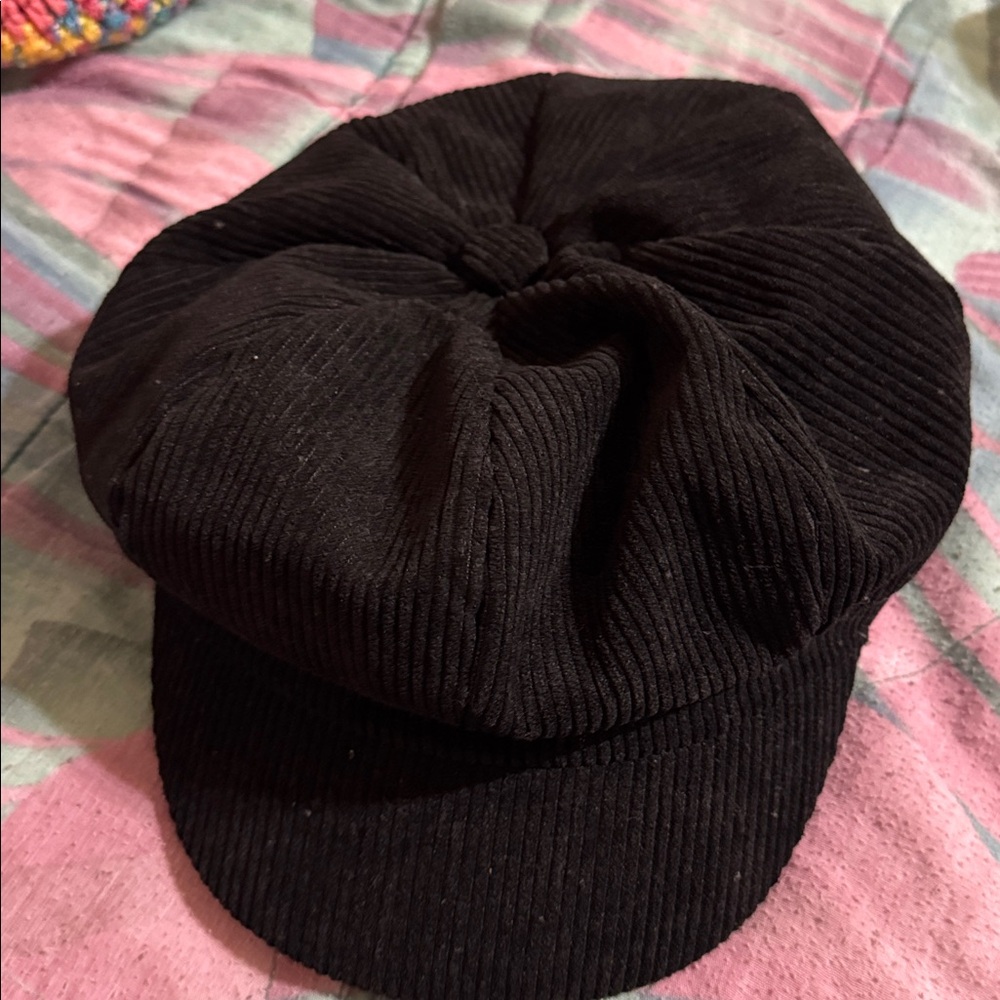 Black Corduroy Newsboy Cap